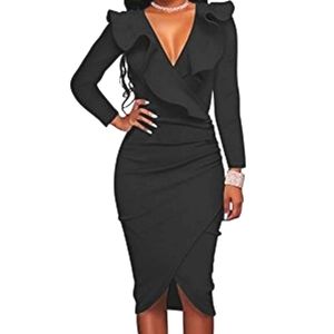 V-Neck long sleeve bodycon dress